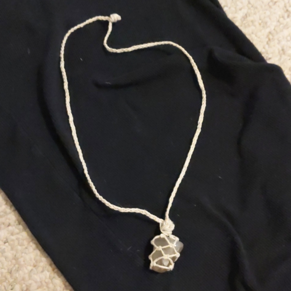 Green Quartz Stone on handmade jute chain.